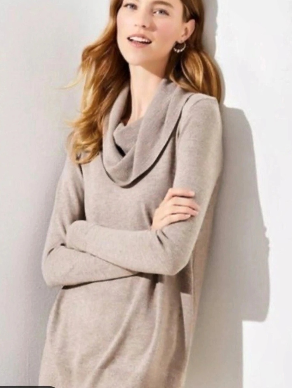 LOFT Women's Cowl Neck Sweater in Beige